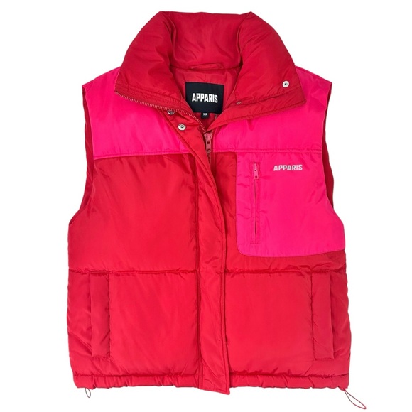 APPARIS Red & Pink Zip Up Oversized Puffer Vest Sleeveless Jacket sz XS - Picture 1 of 6